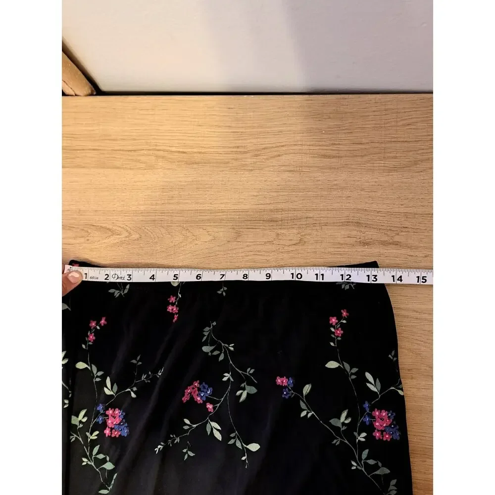Cherokee Women's Black Floral Midi Skirt Stretch  Boho Cottagecore Sz S
